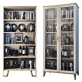Display Shelves and Glass Door Cabinet Holding Books Decorative Vases Photo Frames and Wine Bottles