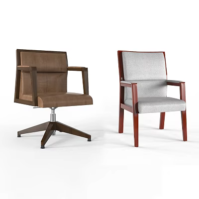 Brown And Gray Upholstered Office Chairs With Armrests And Five Star Four Leg Bases 3d model