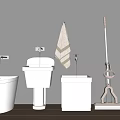 Modern White Bathroom Cleaning Supplies With Toilet Washbasin Mop Broom And Towel