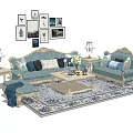 Elegant Modern Sofa Coffee Table Set With Decorative Wall Art Table Lamps And Throw Pillows 3d model