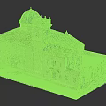 Detailed Traditional Building Model With Blue Dome Roof Tower Windows And Door