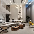 Elegant Basement Interior Design With Modern Sofa Coffee Table And Decorative Plants