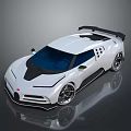 White Supercar With Sleek Design Black Rear Spoiler And Blue Windows