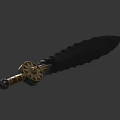 Ornate Decorative Sword With Serrated Blade And Golden Hilt For Collection
