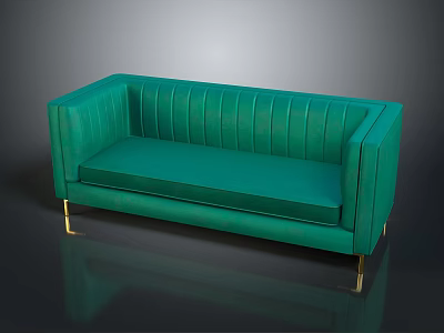 Luxury Green Velvet Multi Seater Sofa With Vertical Tufted Backrest And Gold Metal Legs 3d model
