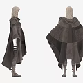 Hooded Dark Gray Cloak With Belt For Role Play Costume Clothes
