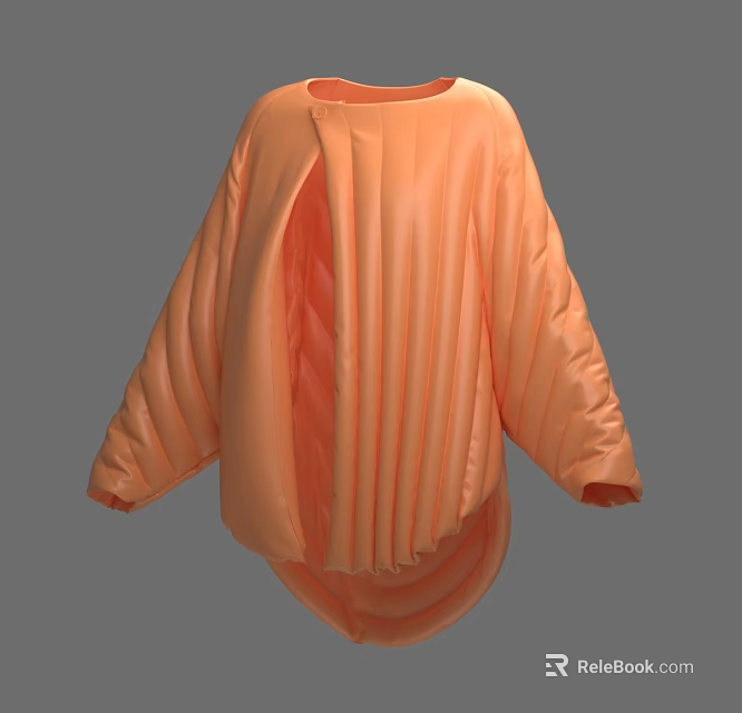 Stylish Orange Pleated Oversized Clothes with Asymmetric Loose Sleeves Design 3d model 