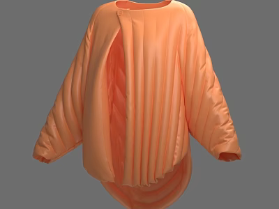 Stylish Orange Pleated Oversized Clothes with Asymmetric Loose Sleeves Design 3d model
