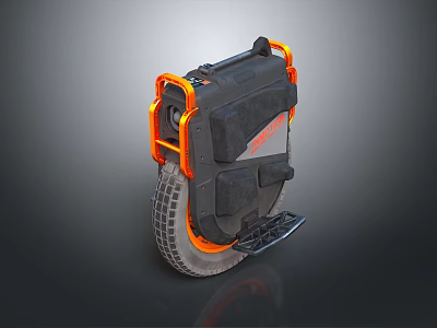 Futuristic Electric Unicycle Design With Black Body Orange Frame Large Wheel And Pedal 3d model