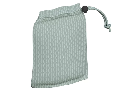 Light Green Drawstring Bag With Wavy White Pattern And Black Toggle 3d model