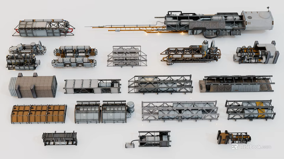 Industrial Equipment Metal Structures Mechanical Components And Various Heavy Machinery Parts 3d model 