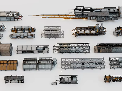 Industrial Equipment Metal Structures Mechanical Components And Various Heavy Machinery Parts 3d model