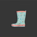 Kids Light Blue Rain Boots With Pink Trim And Cartoon Character Prints For Children