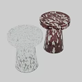 Red And White Marbled Glass Tea Tables With Conical Textured Bases 3d model