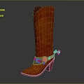 Fashionable Red High Heel Knee High Boots With Metallic Buckle Accents