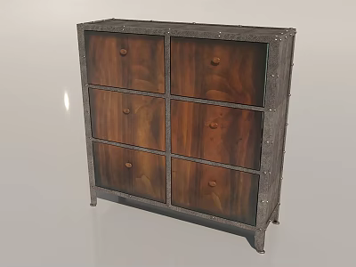 Vintage Wooden Shoe Cabinet With Six Drawers And Metal Rivet Details 3d model