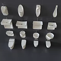 White Modern Toilet Collection With Various Styles Wall Mounted Floor Standing On Dark Grid Wall