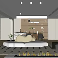 Modern Living and Dining Room Interior With Open Layout Sofa Rug and Wooden Shelves