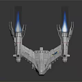 Futuristic Sci Fi Spaceship With Silver Body Blue Thrusters And Multiple Engines 3d model