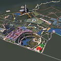 Amusement Park 3D Master Plan With Themed Zones Water Features Ferris Wheel And Lush Green Areas