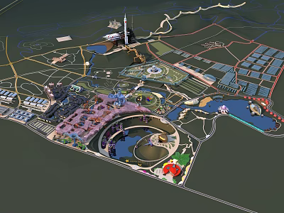 Amusement Park 3D Master Plan With Themed Zones Water Features Ferris Wheel And Lush Green Areas 3d model