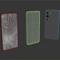 Three Smartphones Displaying Cracked Screen Colorful Display And Triple Camera Back Design