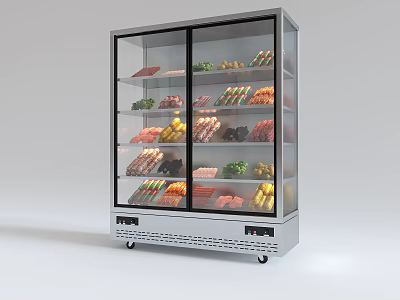 Hotpot Restaurant Double Door Glass Front Display Cooler with Fresh Vegetables and Meats 3d model