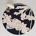 Round Black and Beige Leaf Pattern Rug for Modern Home Decor 3d model