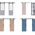 Various Design Barn Doors With Glass Panels And Wooden Frames In Different Colors