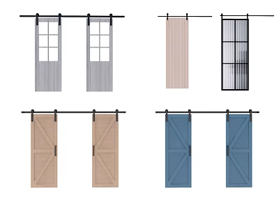 Various Design Barn Doors With Glass Panels And Wooden Frames In Different Colors 3d model