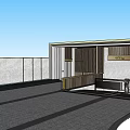 Modern Entrance Gate Design With Wooden Panels Glass Railing And Paved Courtyard