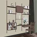 Warm Dressing Table Space With Wooden Shelves Books Decorative Vase Chair And Natural Light