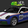 Blue And White Porsche Car With Roof Rack Green Gray Luggage Roughroads 953