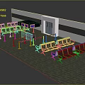 Public Seating In Airport Waiting Area With Security Check Red Barriers And Green Floor Tiles