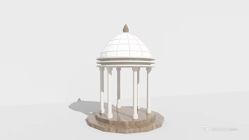 Elegant White Dome Gazebo Structure With Columns And Wooden Base 3d model