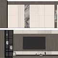 Modern Living Room TV Background Wall With Wooden Cabinets Marble Accents And Storage Shelves