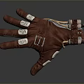Unique Leather Daily Use Gloves With Metal Accents And Brown Blue Detailed Design
