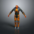 Sci Fi Action Game and Movie Character in Orange Black Armor Standing Pose
