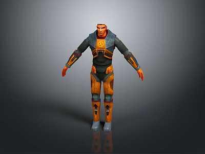 Sci Fi Action Game and Movie Character in Orange Black Armor Standing Pose 3d model