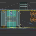Futuristic VR Experience Center Interior With Blue Tech Screens Red Seats And Geometric Walls