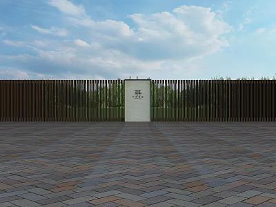 Modern Building Exterior Wall Featuring Dark Vertical Slats And Central White Door 3d model