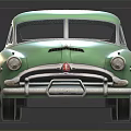 Light Green Vintage Classic Car With Shiny Exterior And Reflection On Black Surface