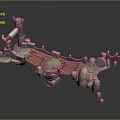 Ancient Style Stone Bridge Structure With Wooden Planks Stone Pillars And Lantern Decorations