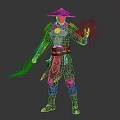 Ninja Warrior In Black Red Clothing Wearing Straw Hat And Fiery Mythical Creature Aura