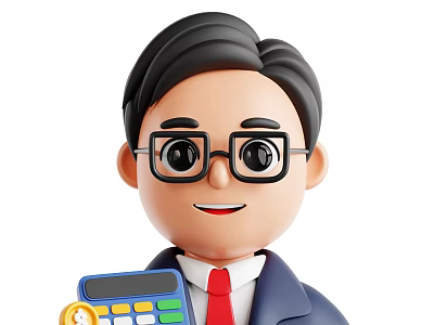 Cartoon Man Wearing Glasses Suit And Red Tie Holding Calculator With Coins 3d model