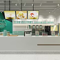 Modern Milk Tea Shop Interior With Teal Walls Arched Designs Green Plants And Fruit