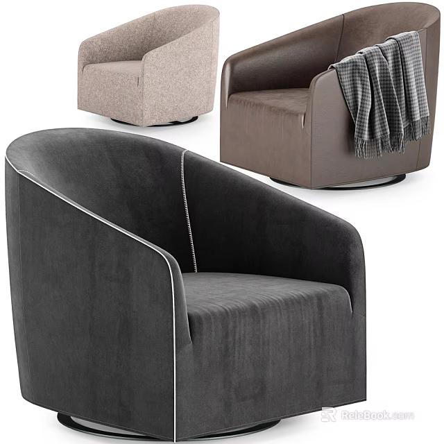 Modern Single Sofa with Curved Armrest Velvet Upholstery and Throw Blanket in Neutral Tones 3d model 