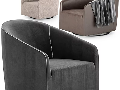 Modern Single Sofa with Curved Armrest Velvet Upholstery and Throw Blanket in Neutral Tones 3d model