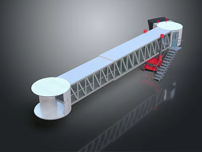 Industrial Metal Frame Structure With White Cylindrical Bases Red Staircase And Lights 3d model
