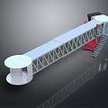 Industrial Metal Frame Structure With White Cylindrical Bases Red Staircase And Lights